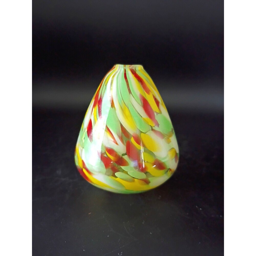 Hand Blown Confetti Art Glass Bud Vase Reed Diffuser 3.5" x 3" Yellow Red Green
